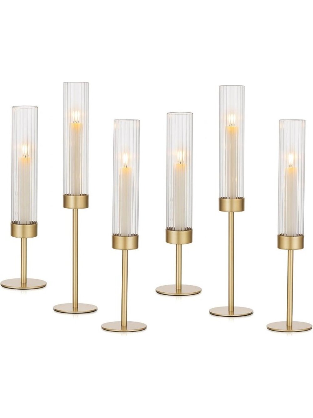 Elegant Gold Hurricane Candle Holders - Set of 6 for Home Decor & Centerpieces